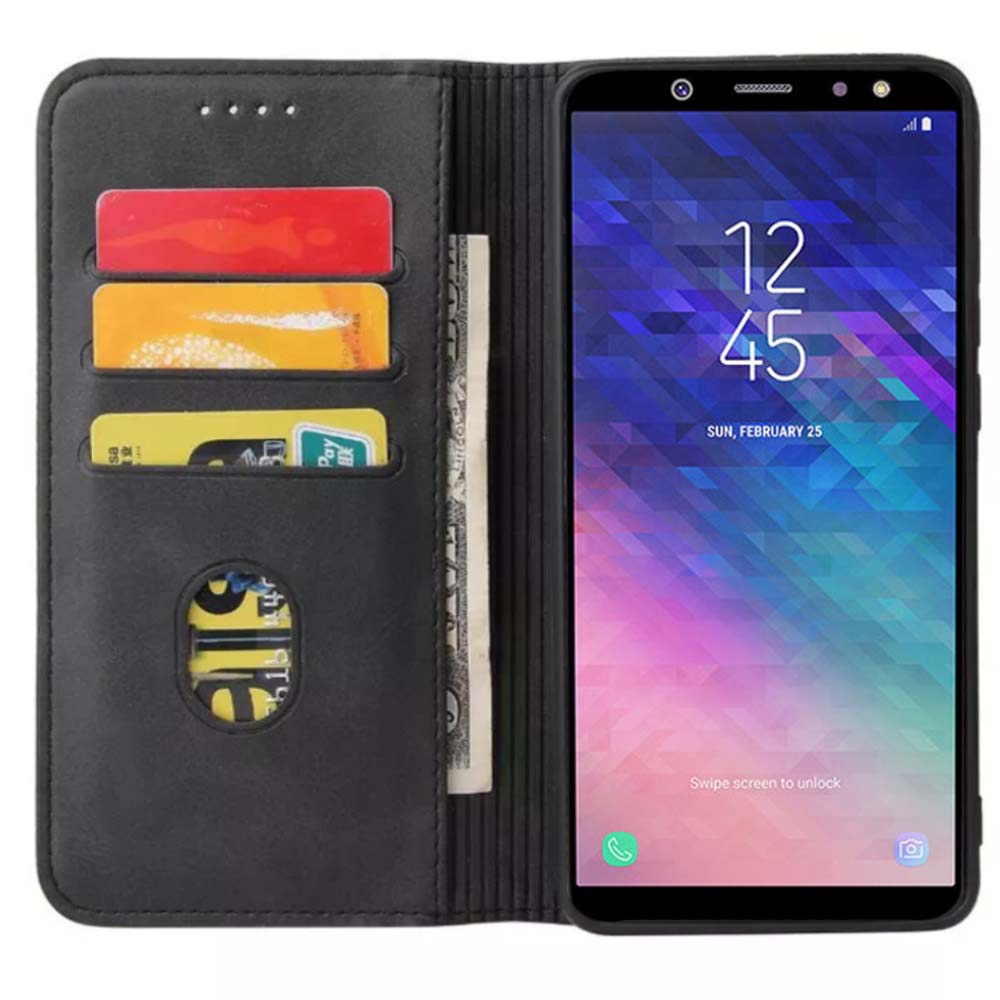 Samsung A6 Plus 2018 kunstleren hoesje met magnetische sluiting en pashouders book case - - Smartphonica