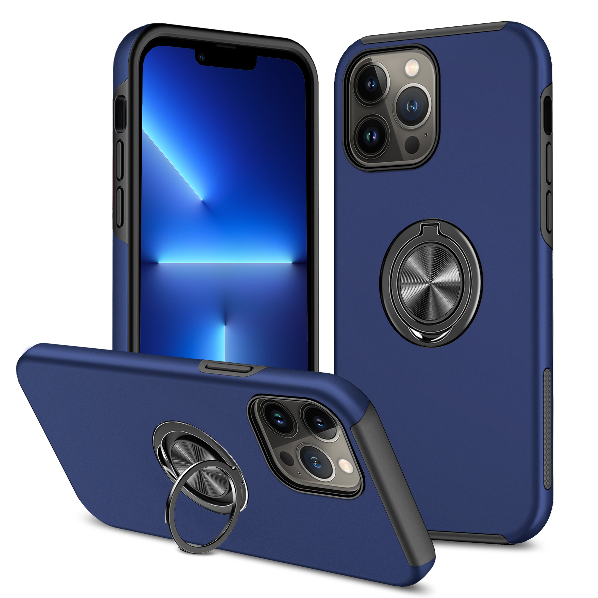 goedkeuren veelbelovend Vlak iPhone 13 Pro Hoesje Met Magneet voor Autohouder en Ring Houder - Blauw -  Smartphonica