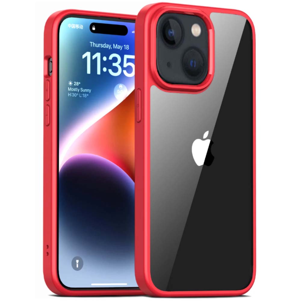 iPhone 14 hoesje sterk TPU met doorzichtige achterkant rood