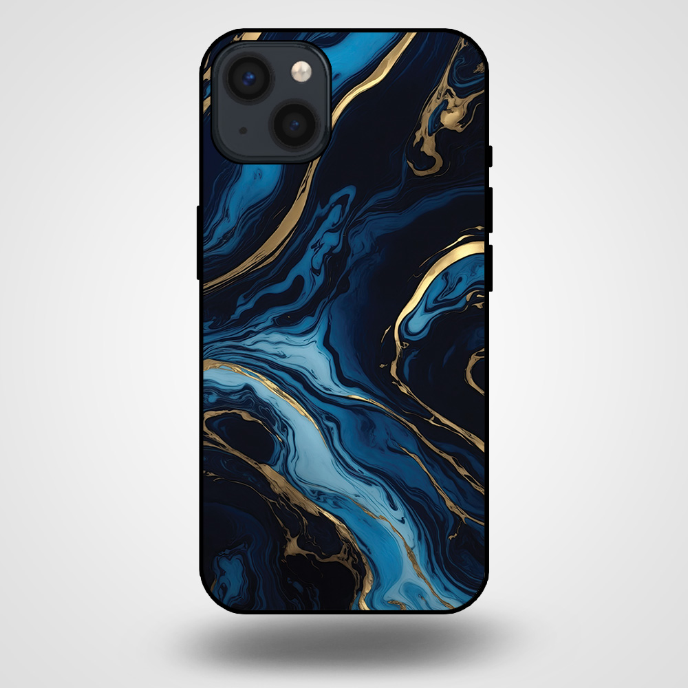 iPhone 13 marmer hoesje goud blauw