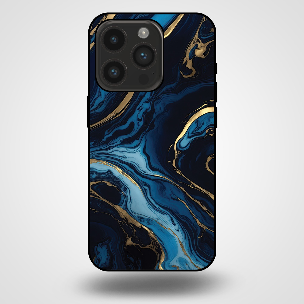 iPhone 14 Pro marmer hoesje goud blauw