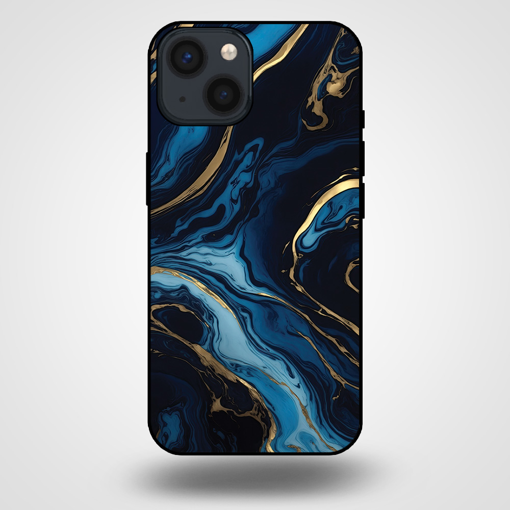 iPhone 14 marmer hoesje goud blauw