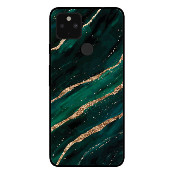 Google Pixel 5 telefoonhoesje met groen goud marmer opdruk