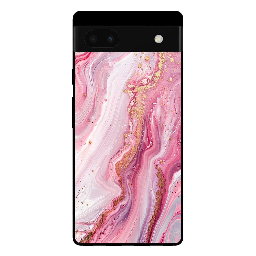 Google Pixel 6A telefoonhoesje met roze marmer opdruk