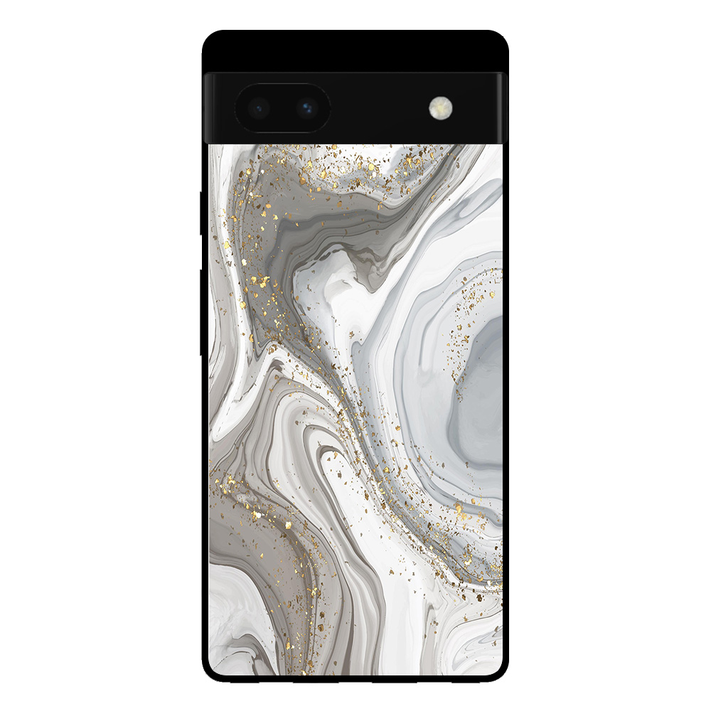 Google Pixel 6A telefoonhoesje met zilver marmer opdruk