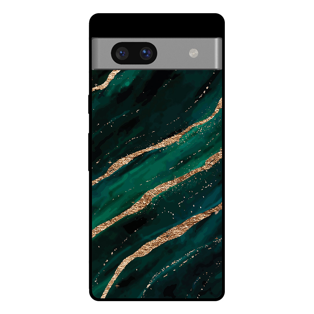 Google Pixel 7A telefoonhoesje met groen goud marmer opdruk