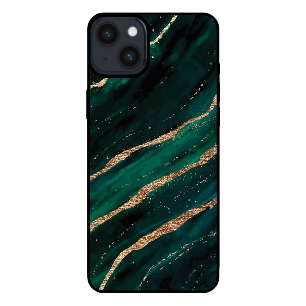 Iphone 15 Plus telefoonhoesje met groen goud marmer opdruk