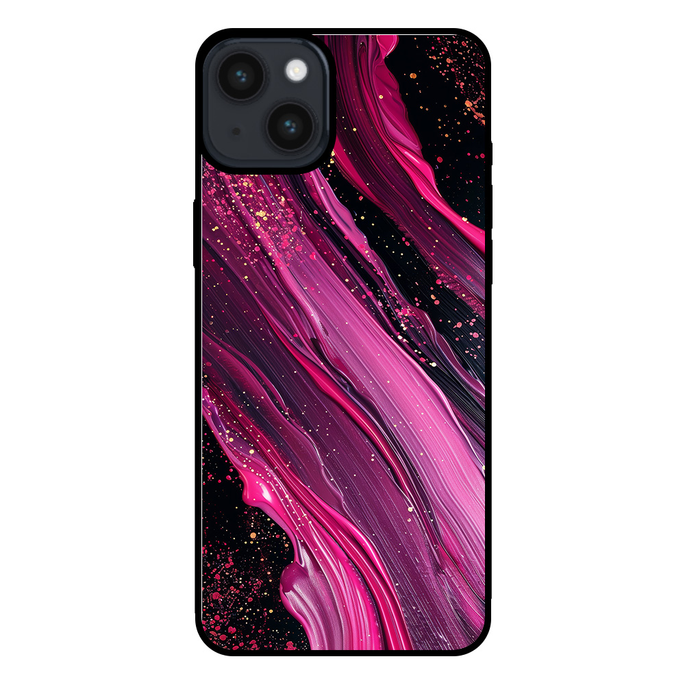 Iphone 15 Plus telefoonhoesje met paars roze marmer opdruk