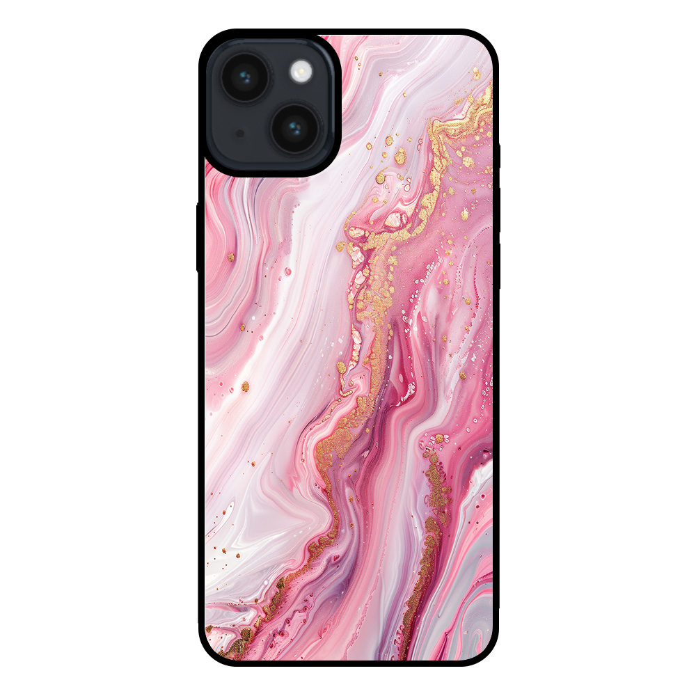 Iphone 15 Plus telefoonhoesje met roze marmer opdruk