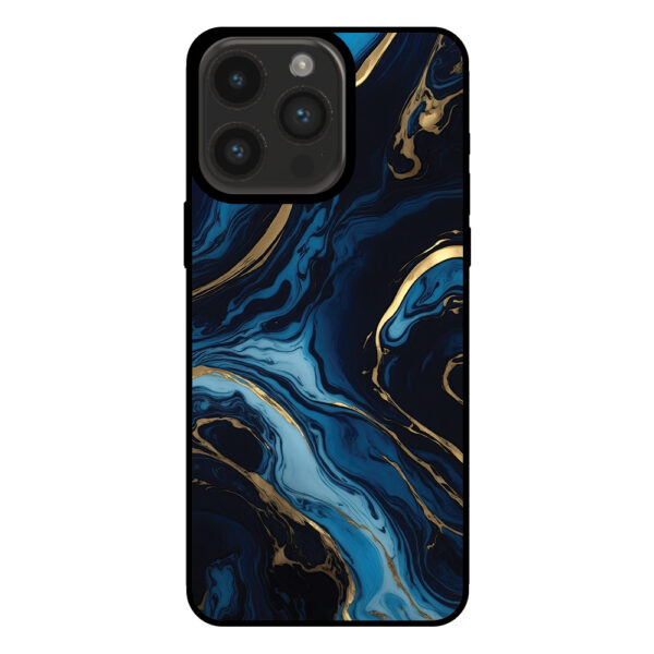 Iphone 15 Pro Max telefoonhoesje met blauw goud marmer opdruk