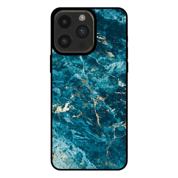 Iphone 15 Pro Max telefoonhoesje met blauw marmer opdruk