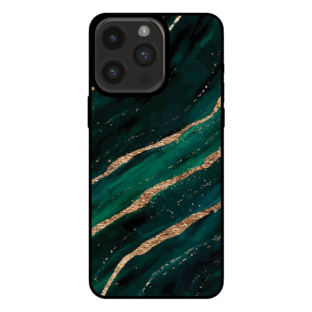 Iphone 15 Pro Max telefoonhoesje met groen goud marmer opdruk