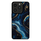 Iphone 15 Pro telefoonhoesje met blauw goud marmer opdruk