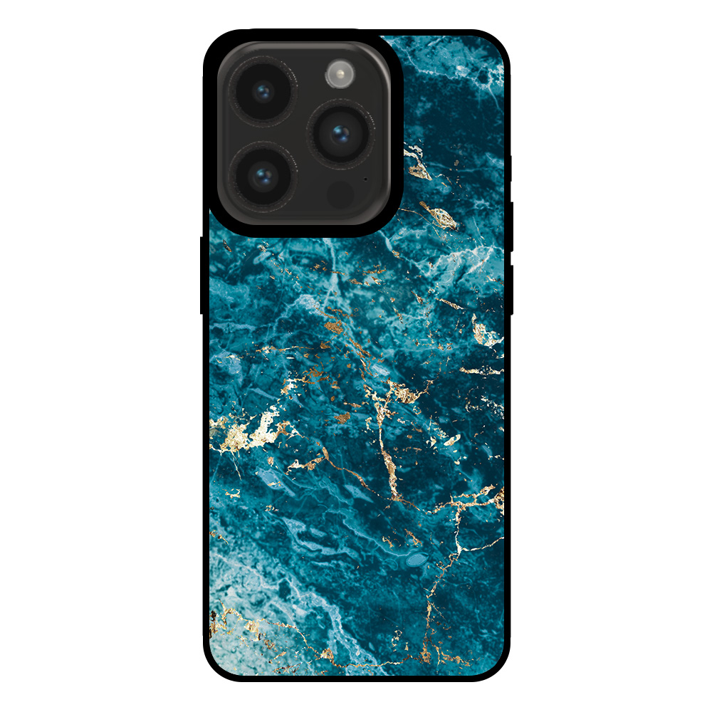 Iphone 15 Pro telefoonhoesje met blauw marmer opdruk