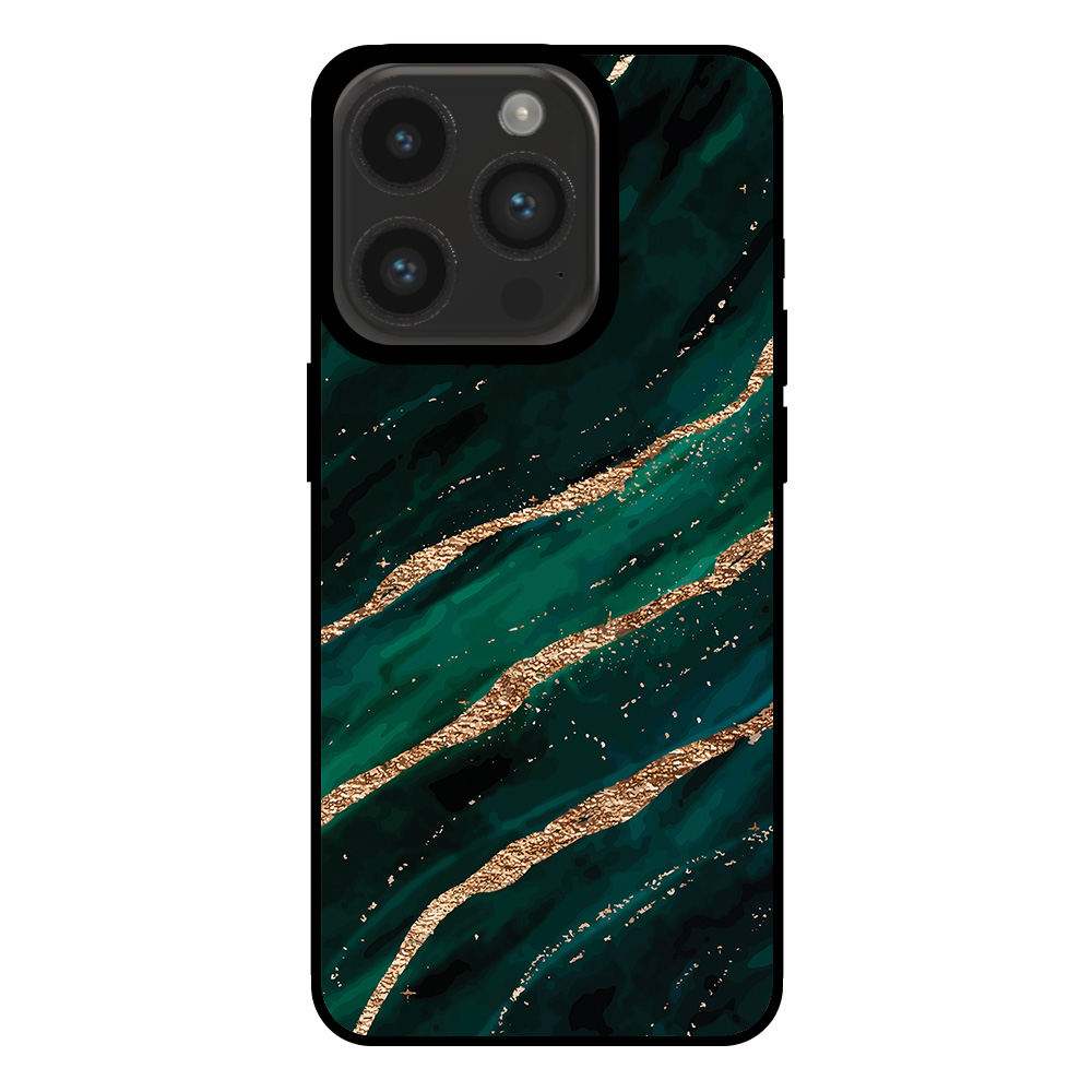 Iphone 15 Pro telefoonhoesje met groen goud marmer opdruk
