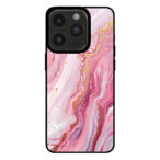 Iphone 15 Pro telefoonhoesje met roze marmer opdruk