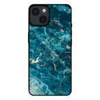 Iphone 15 telefoonhoesje met blauw marmer opdruk