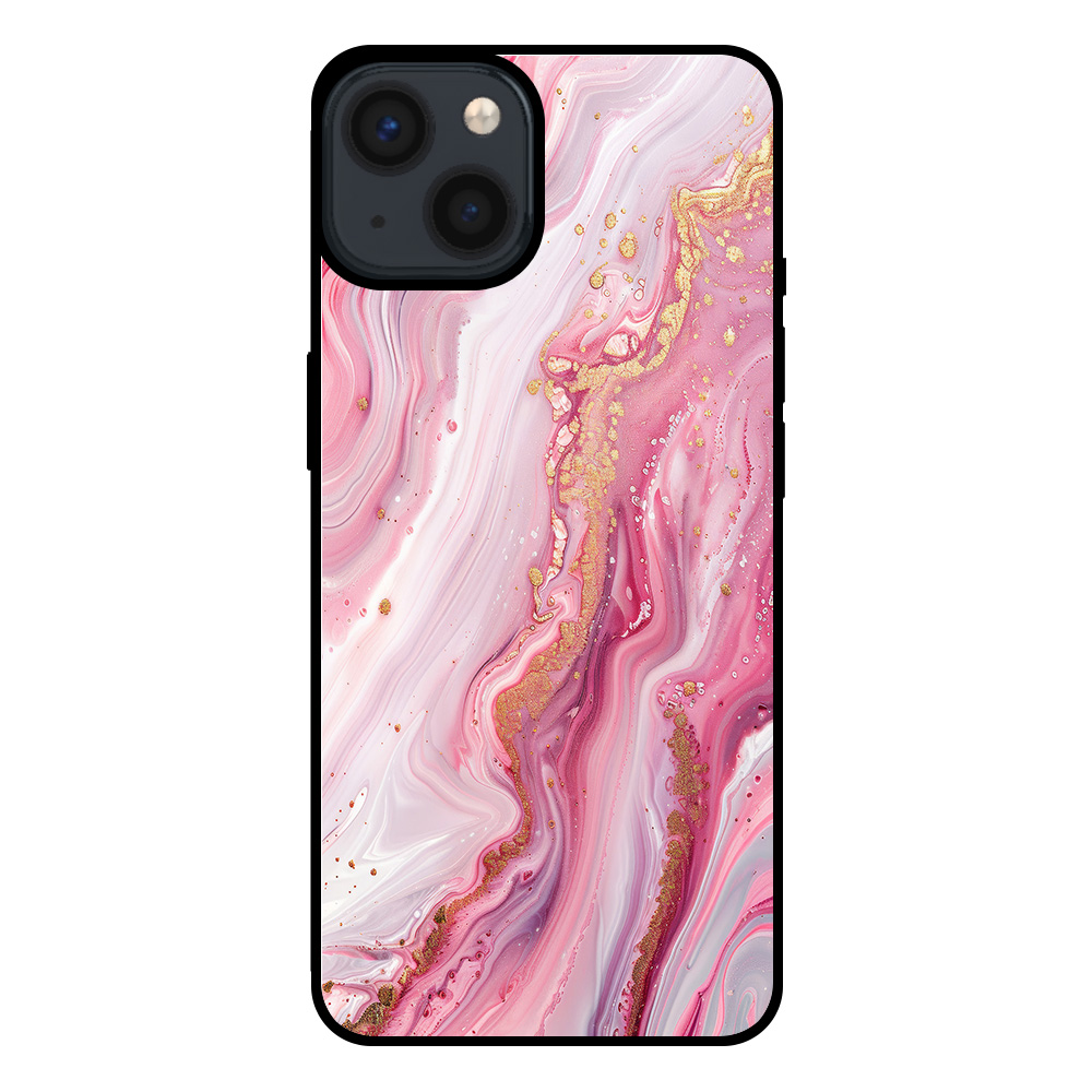 Iphone 15 telefoonhoesje met roze marmer opdruk