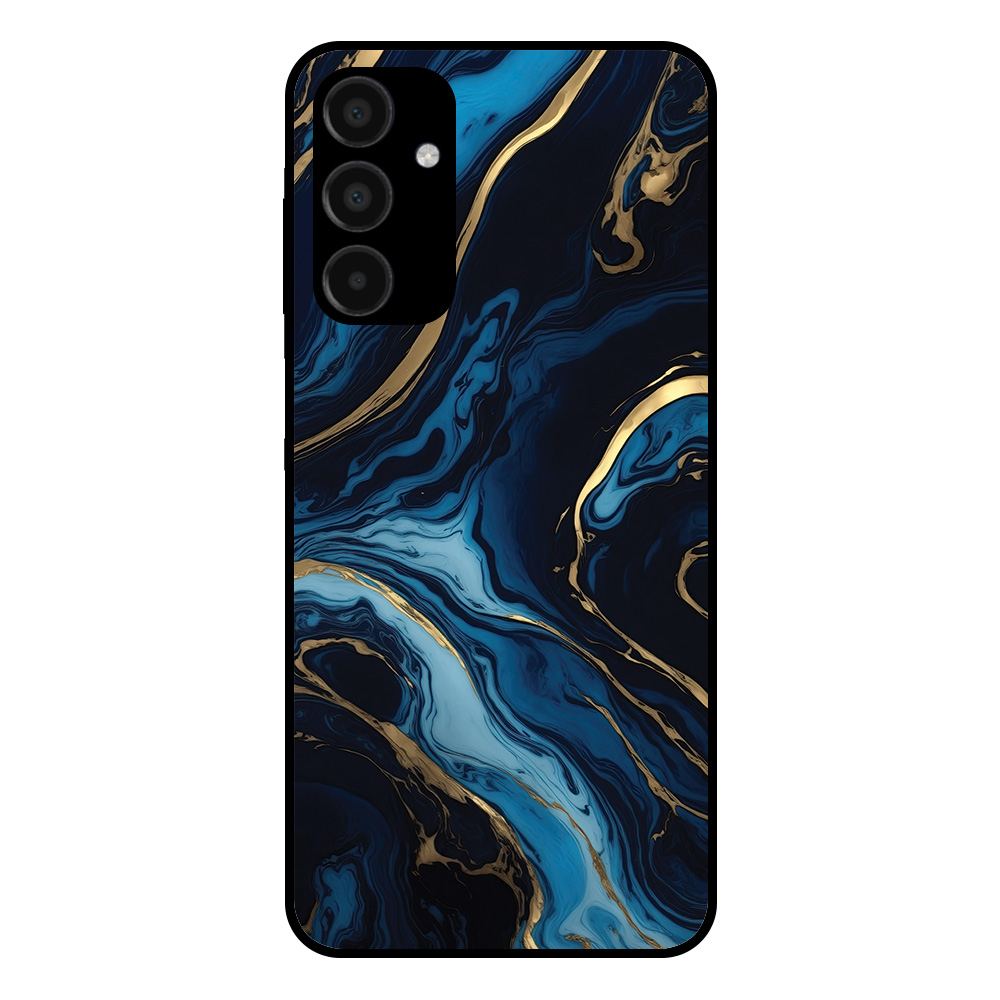 Samsung Galaxy A15 telefoonhoesje met blauw goud marmer opdruk