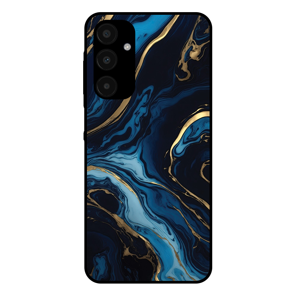 Samsung Galaxy A25 telefoonhoesje met blauw goud marmer opdruk