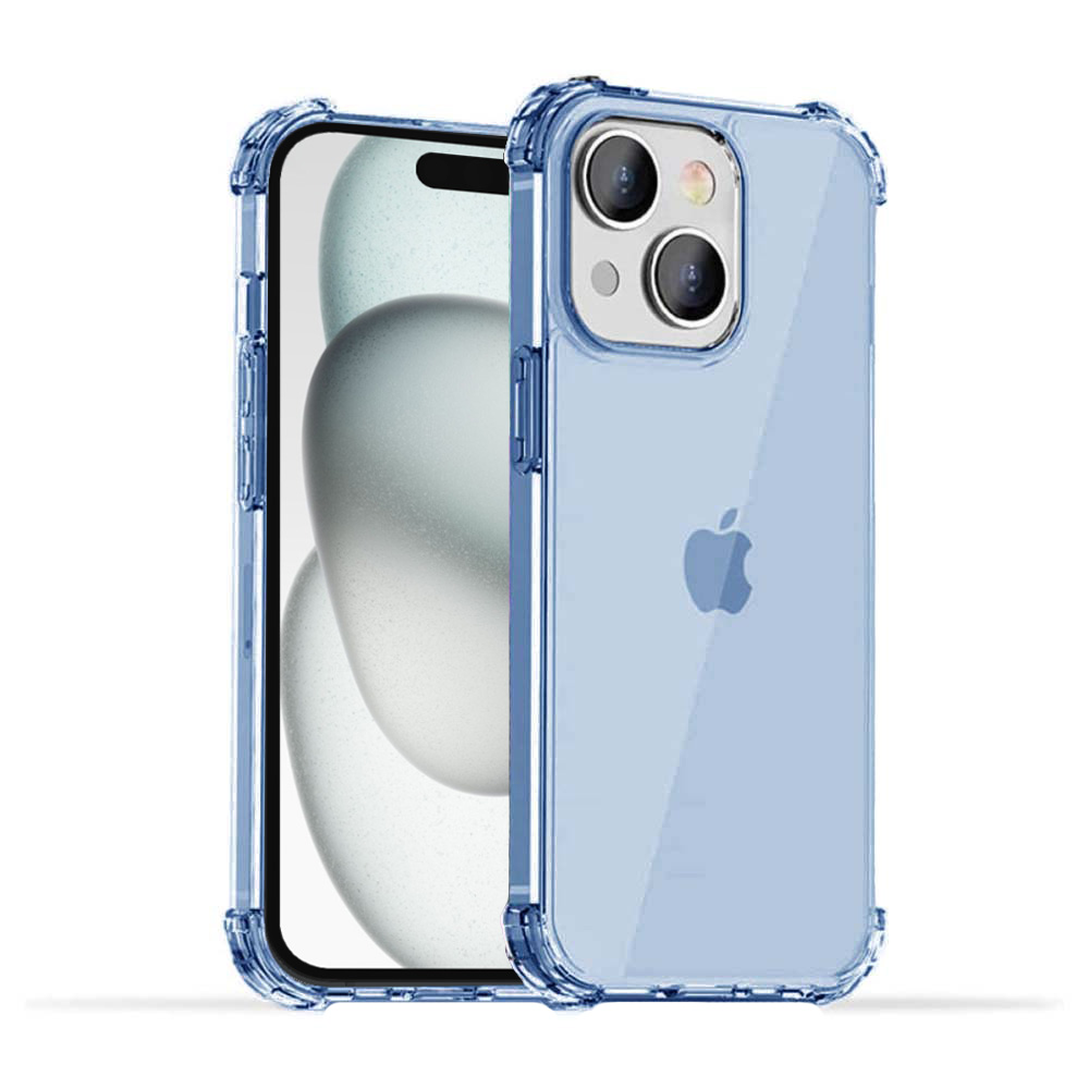 iPhone 15 Plus transparant blauw hoesje met bumper stootrand