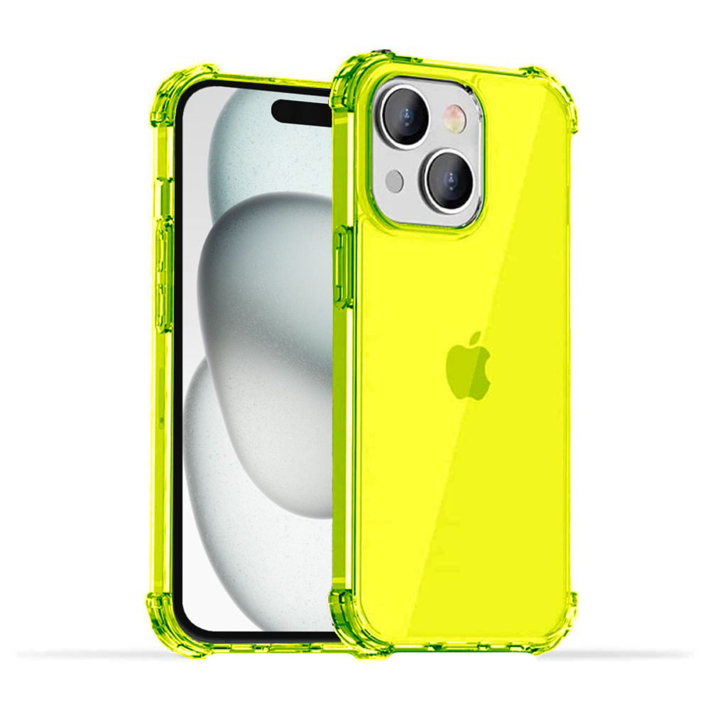 iPhone 15 Plus transparant neon geel hoesje met bumper stootrand