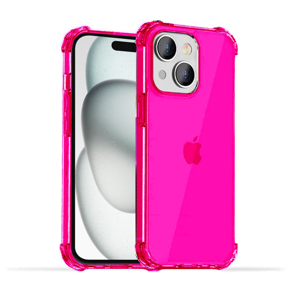 iPhone 15 Plus transparant neon roze hoesje met bumper stootrand