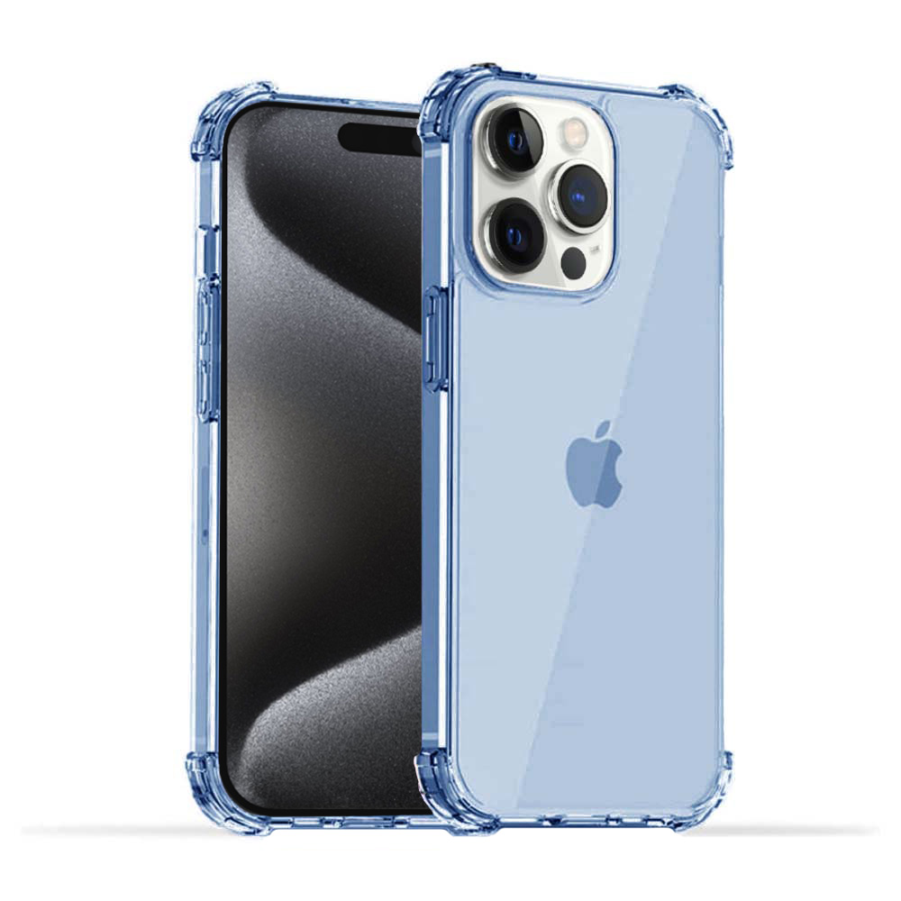 iPhone 15 Pro transparant blauw hoesje met bumper stootrand