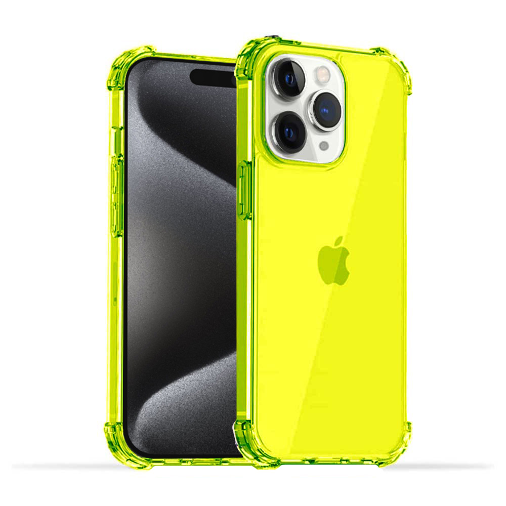 iPhone 15 Pro transparant neon geel hoesje met bumper stootrand