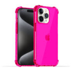 iPhone 15 Pro transparant neon roze hoesje met bumper stootrand