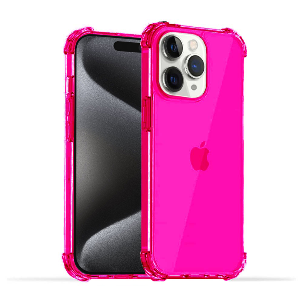 iPhone 15 Pro transparant neon roze hoesje met bumper stootrand