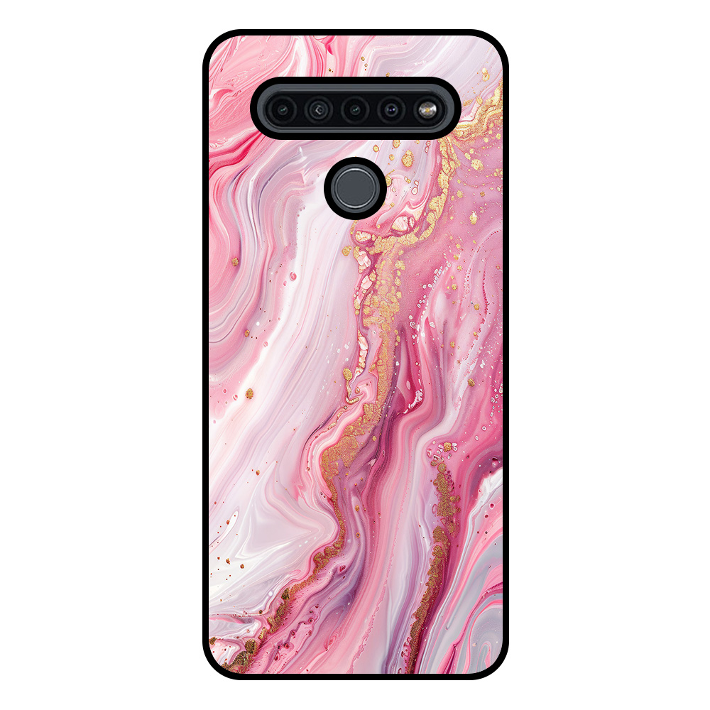 LG K61 telefoonhoesje met roze marmer opdruk