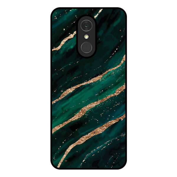 LG Q7 telefoonhoesje met groen goud marmer opdruk