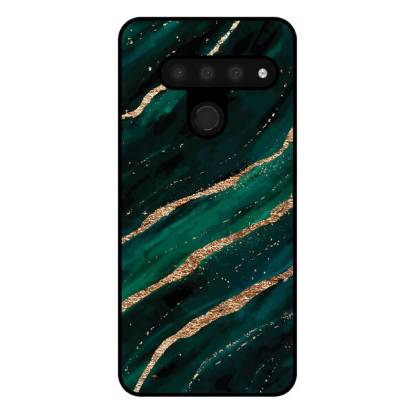 LG V50 telefoonhoesje met groen goud marmer opdruk