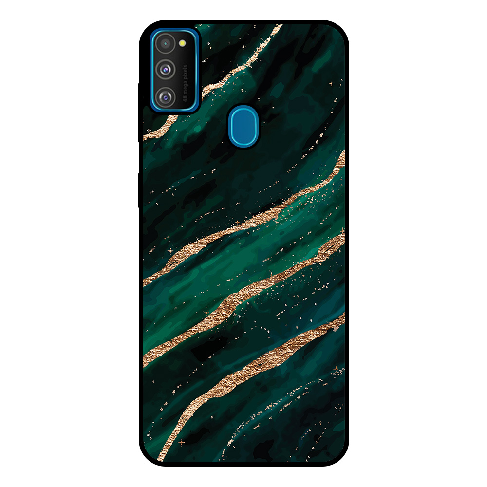 Samsung Galaxy M30s telefoonhoesje met groen goud marmer opdruk