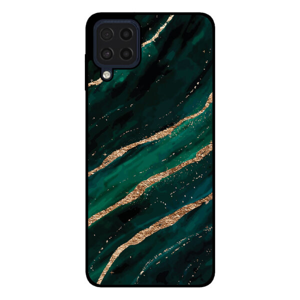 Samsung Galaxy M32 4G telefoonhoesje met groen goud marmer opdruk