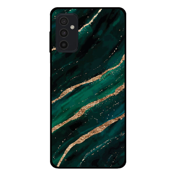 Samsung Galaxy M52 5G telefoonhoesje met groen goud marmer opdruk