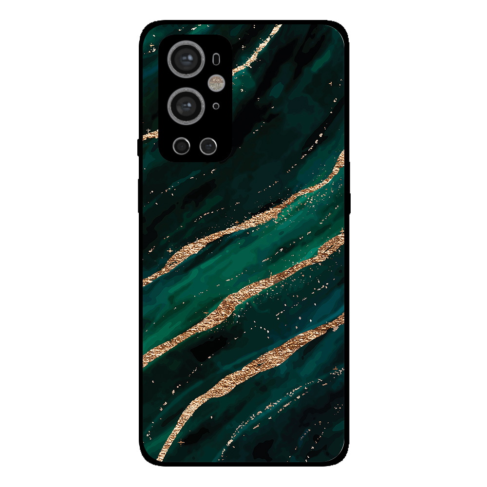 OnePlus 9 Pro telefoonhoesje met groen goud marmer opdruk