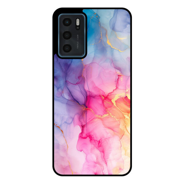 Oppo A16-A16s-A54s telefoonhoesje met regenboog marmer opdruk