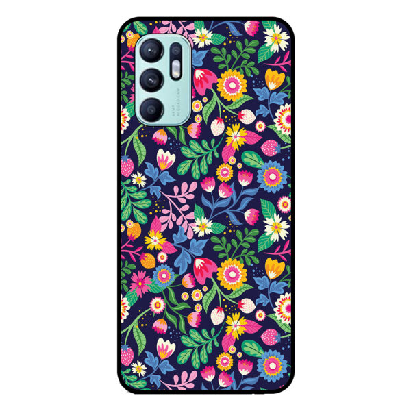 Oppo Reno6 4G telefoonhoesje met bloemen opdruk