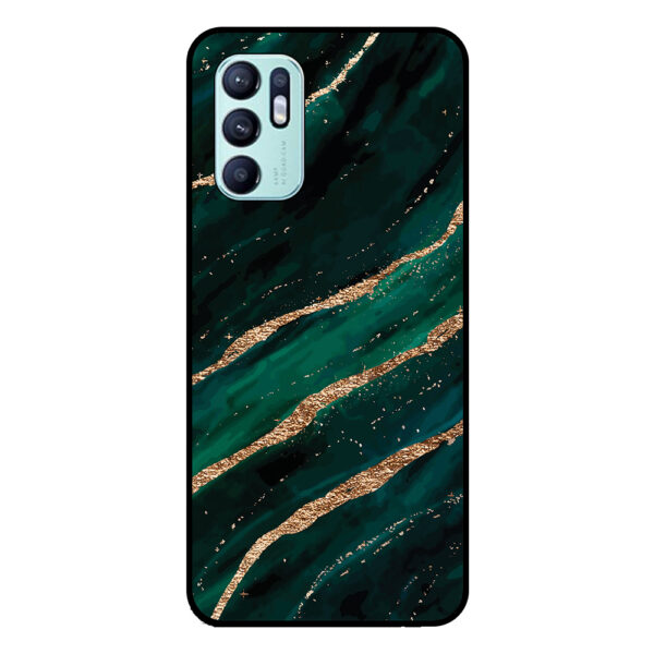 Oppo Reno6 4G telefoonhoesje met groen goud marmer opdruk