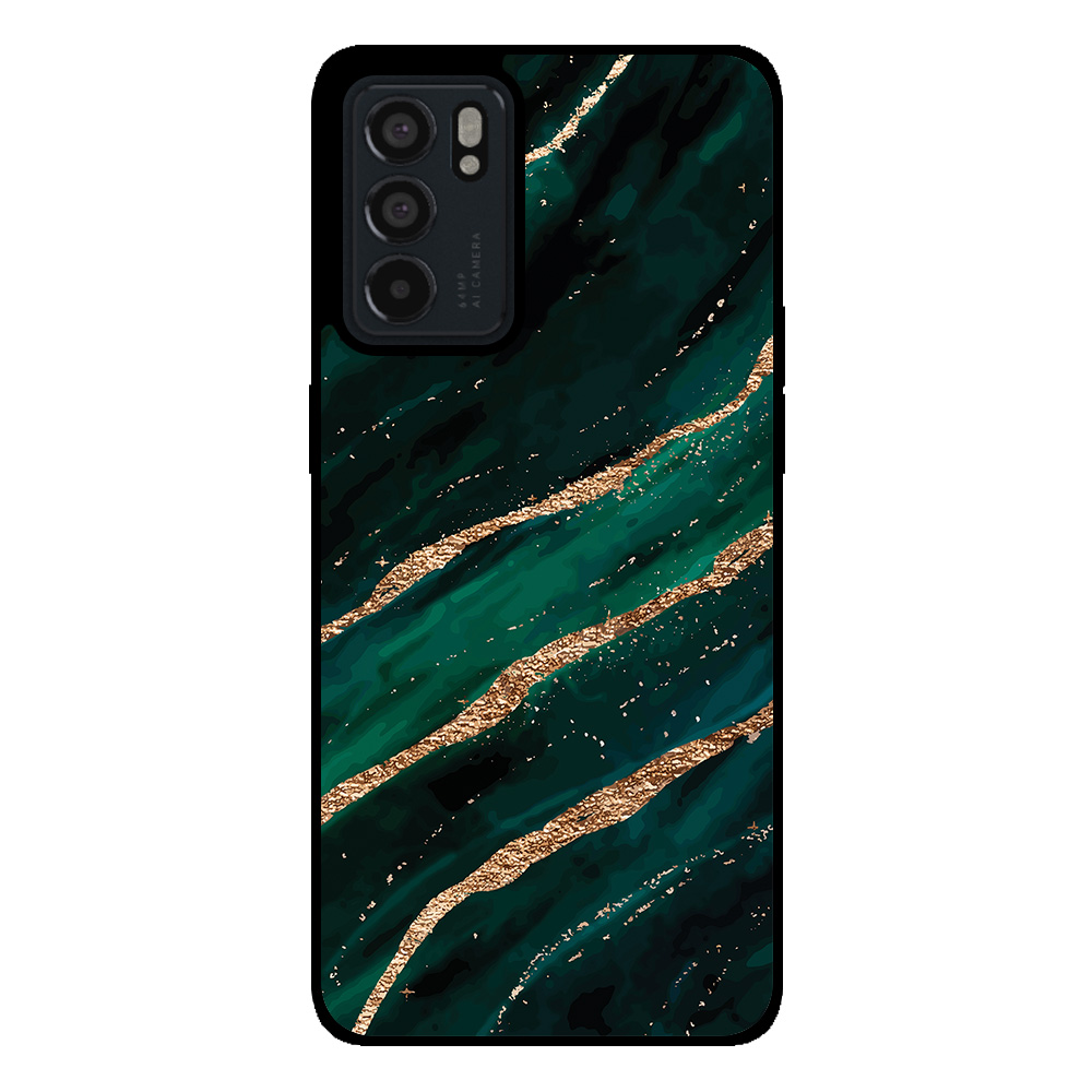 Oppo Reno6 5G telefoonhoesje met groen goud marmer opdruk