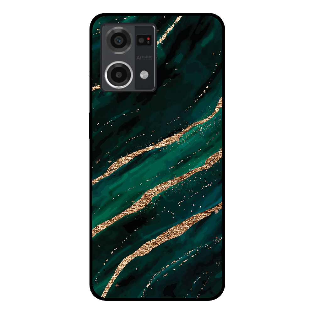 Oppo Reno7 4G telefoonhoesje met groen goud marmer opdruk