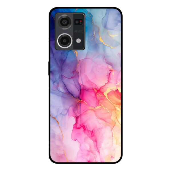 Oppo Reno7 4G telefoonhoesje met regenboog marmer opdruk