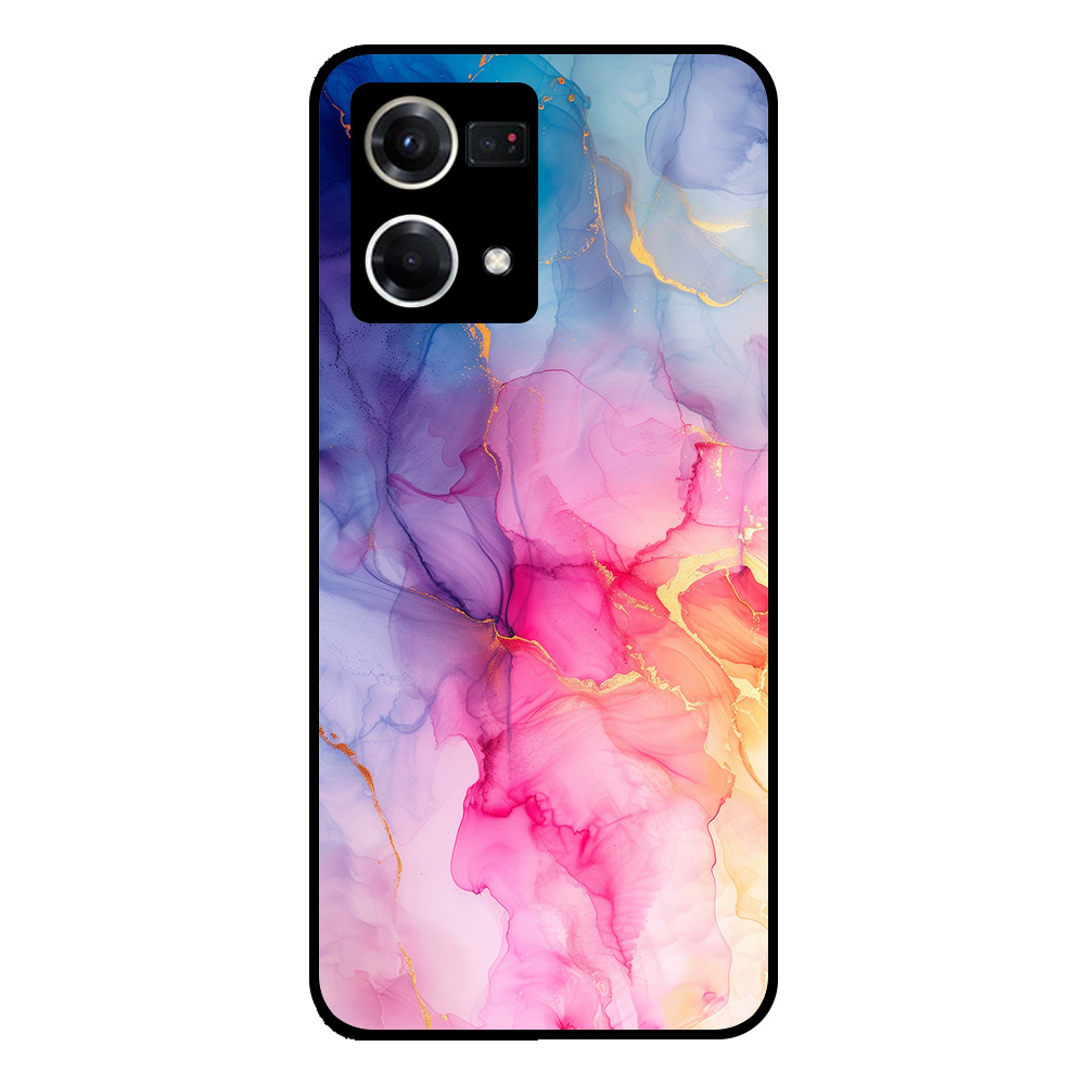 Oppo Reno8 4G telefoonhoesje met regenboog marmer opdruk