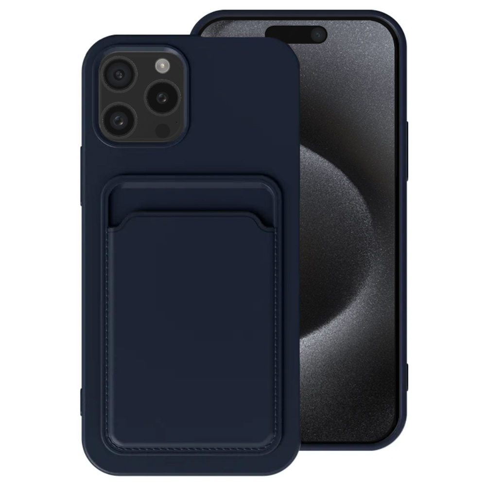 iPhone 15 Pro Max hoesje met pasjeshouder donkerblauw