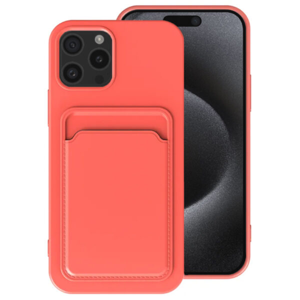 iPhone 15 Pro Max hoesje met pasjeshouder roze oranje