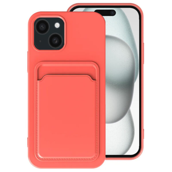 iPhone 15 hoesje met pasjeshouder roze oranje