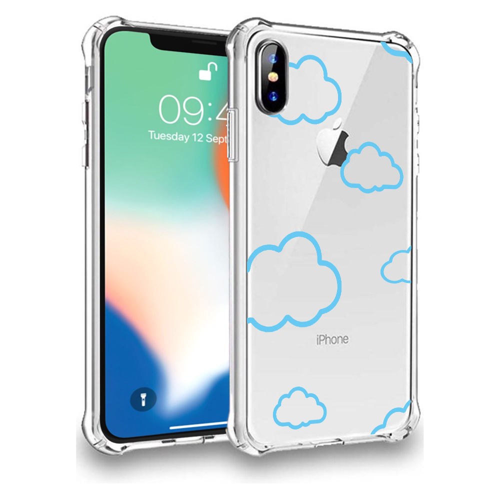 iPhone X-Xs blauwe wolken opdruk hoesje transparant flexibel