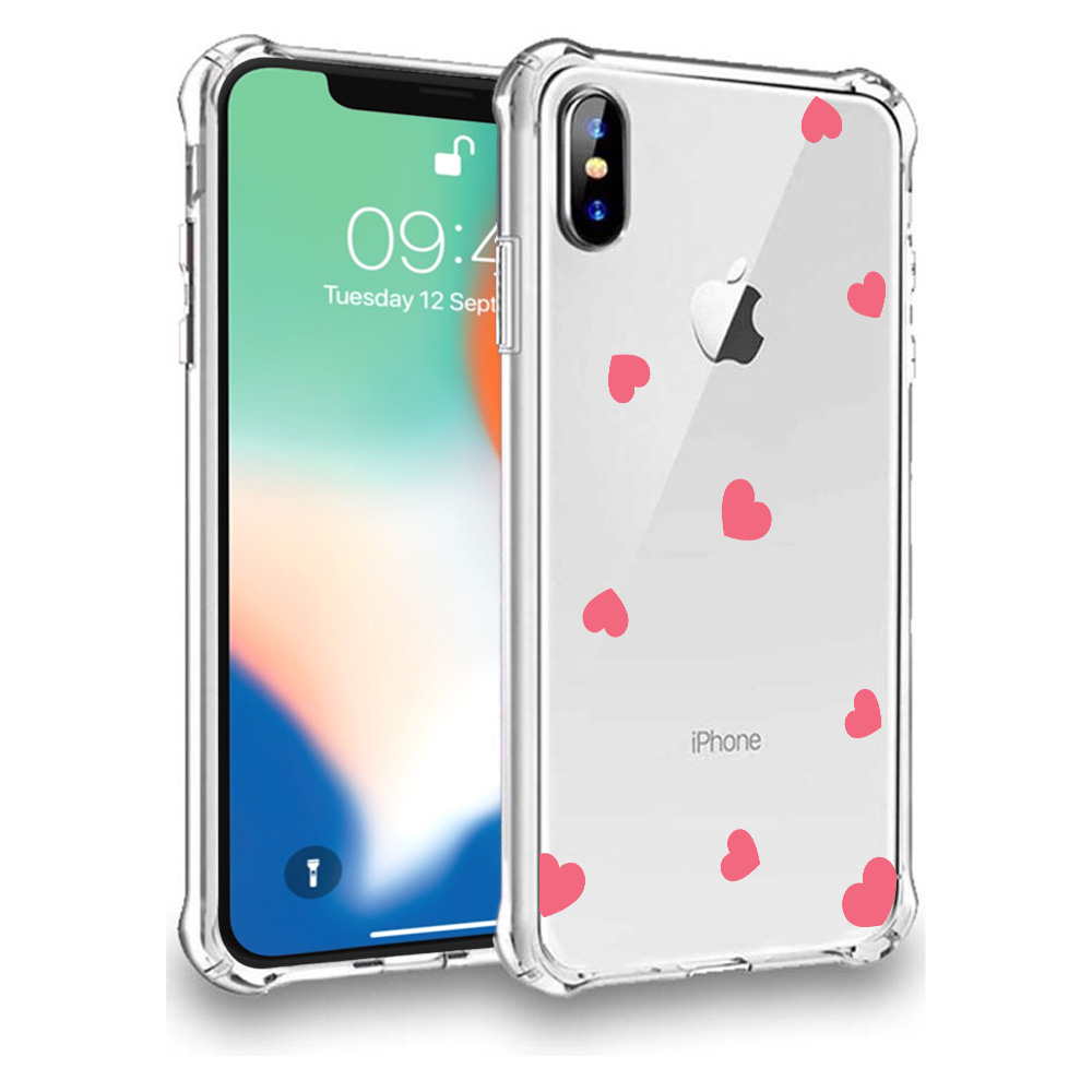 iPhone X-Xs subtiele roze hartjes opdruk hoesje transparant flexibel